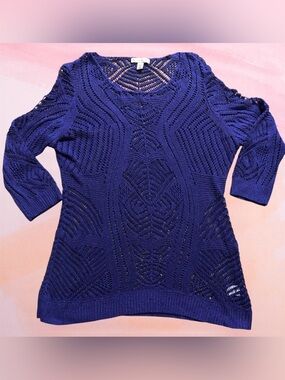 Cableknit Crewneck Pullover Sweater
 Navy Blue Open-Knit Sweater Coverup Size 1X